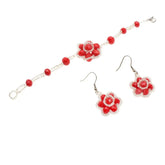 Libela Set de Joyeria Para Mujer, Collar, Pulsera y Aretes en Chaquiras Rojas Hecho a Mano, Conjunto en Acero Inoxidable